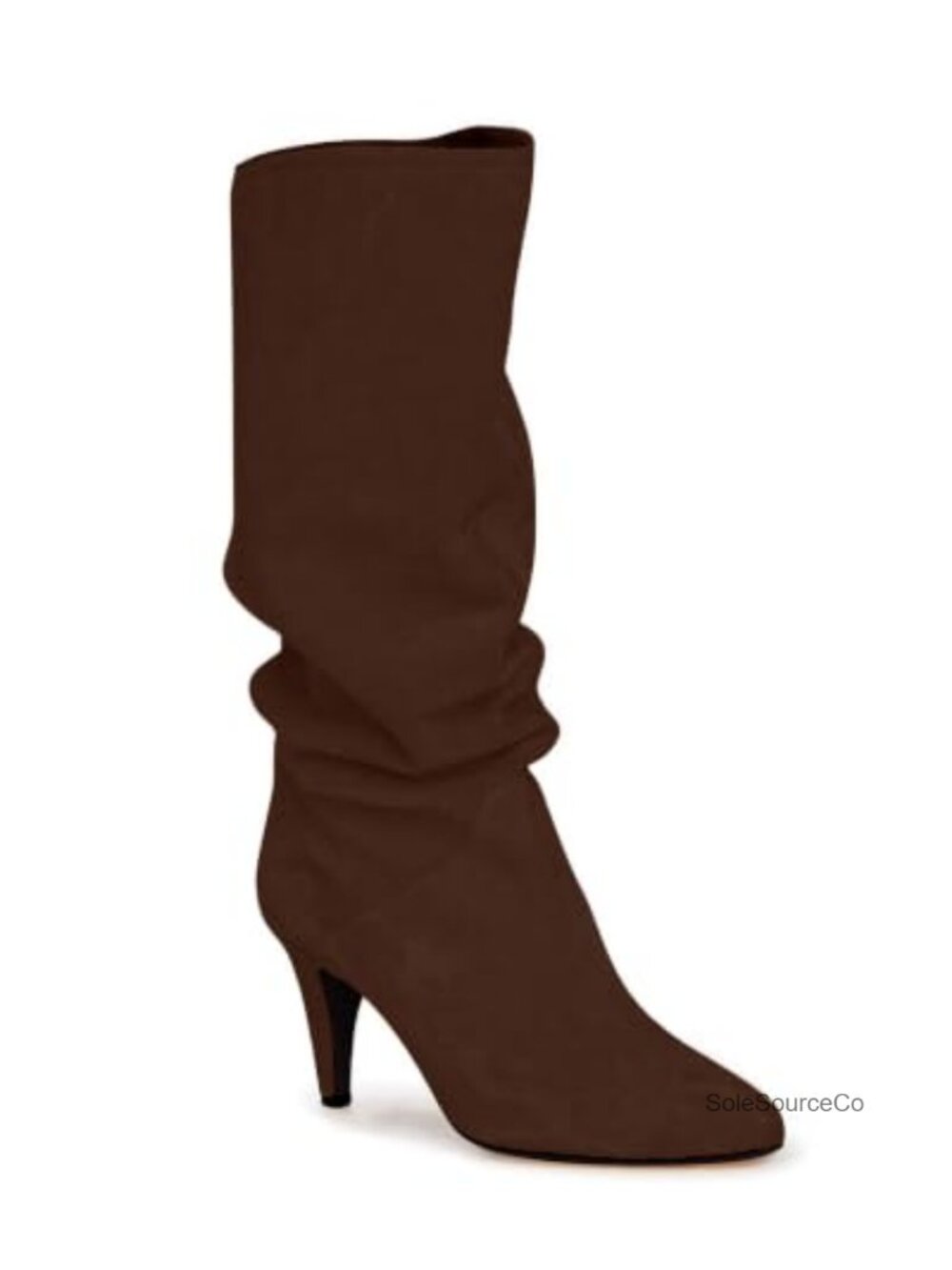 Womens Wide Calf Knee High Slouchy Boots Kitten Heel Pointed Toe Pull On